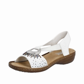 Sandals South Jamaica Rieker 60880-80 Ladies White Slip On Sandals