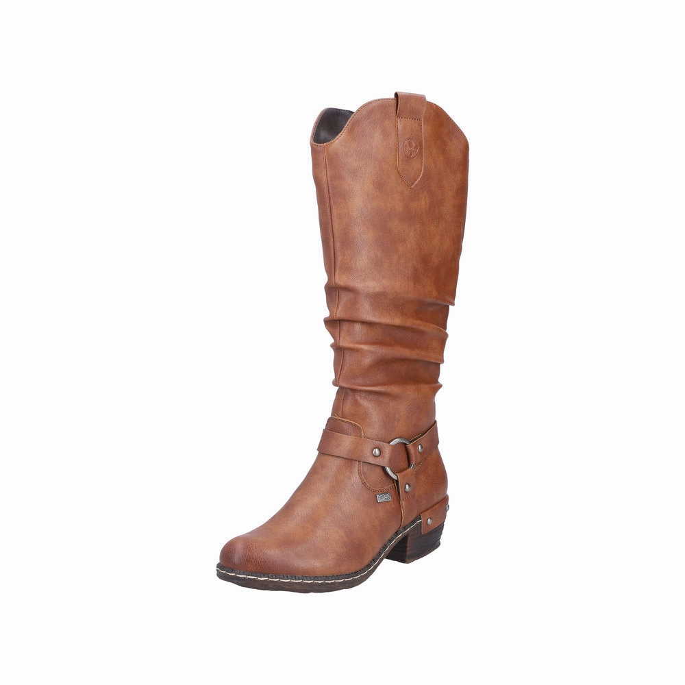 Rieker 93670-24 Ladies Brown Water Resistant Side Zip Knee High Boots Knee High Boots Brown