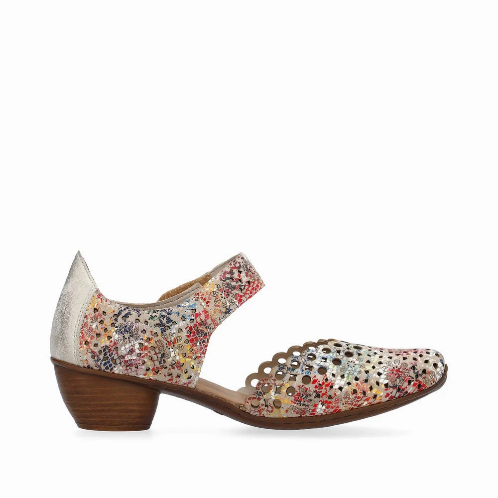 Mystery Machine Clogs Rieker Women's Mirjam 43753-91 - Beige-Multi/Muschel