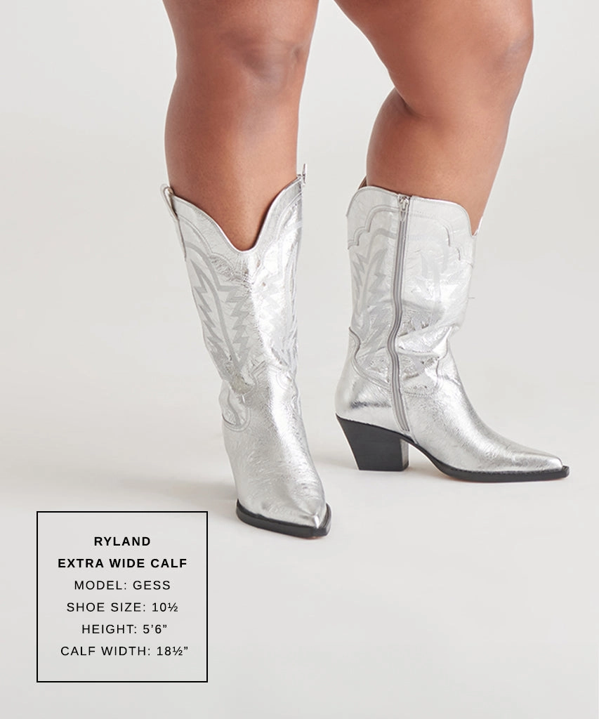 RYLAND EXTRA WIDE CALF BOOTS SILVER DISTRESSED LEATHER
