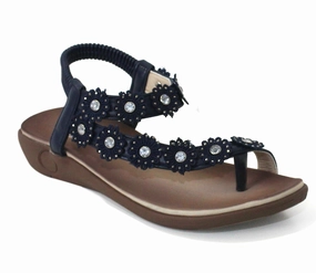 B808859 Womens Slingback Diamante Sandals in Navy Cos Leather Flip Flops