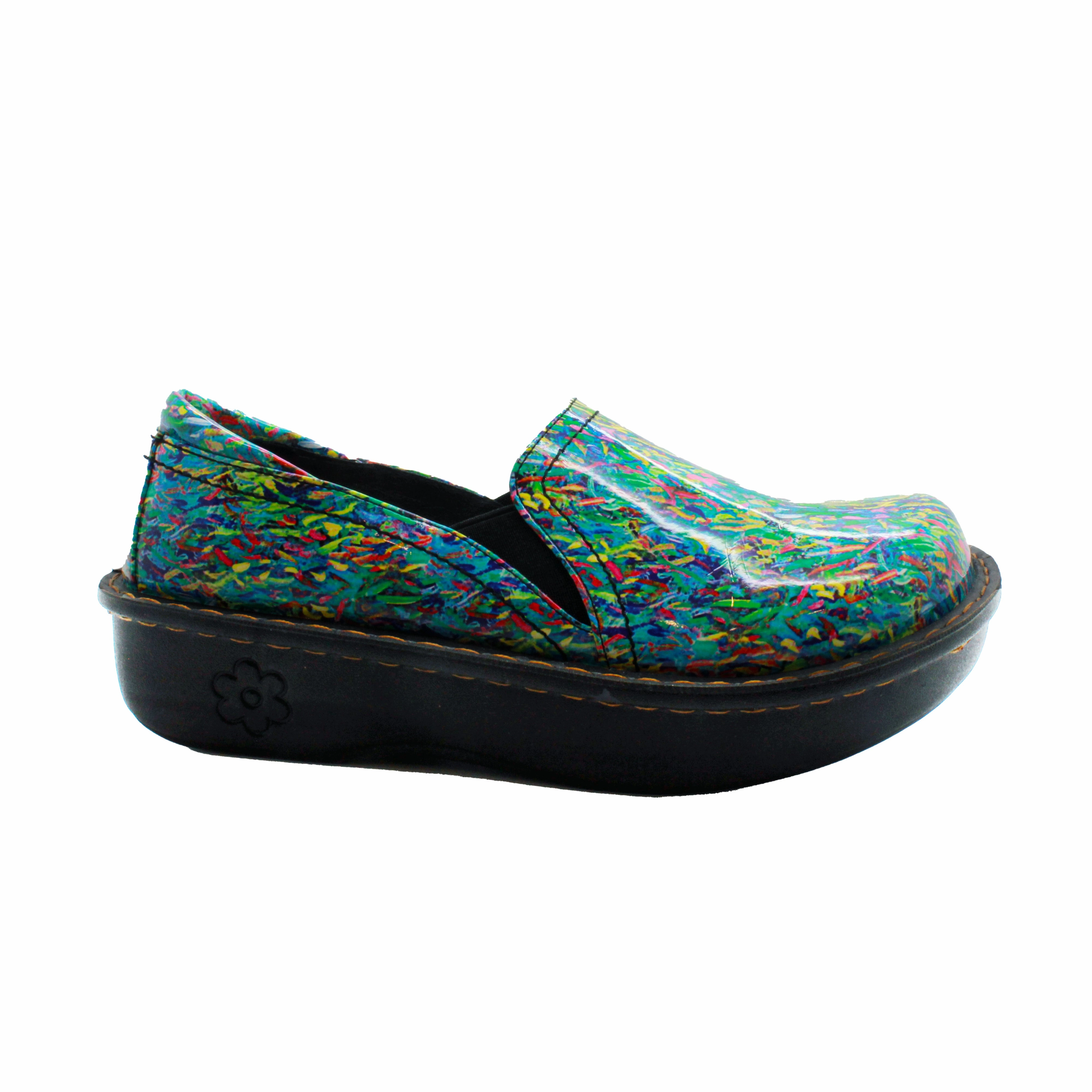 Sanosan Maria Comfort Slip-On Clogs in Colorful Fish print Tiger Clogs
