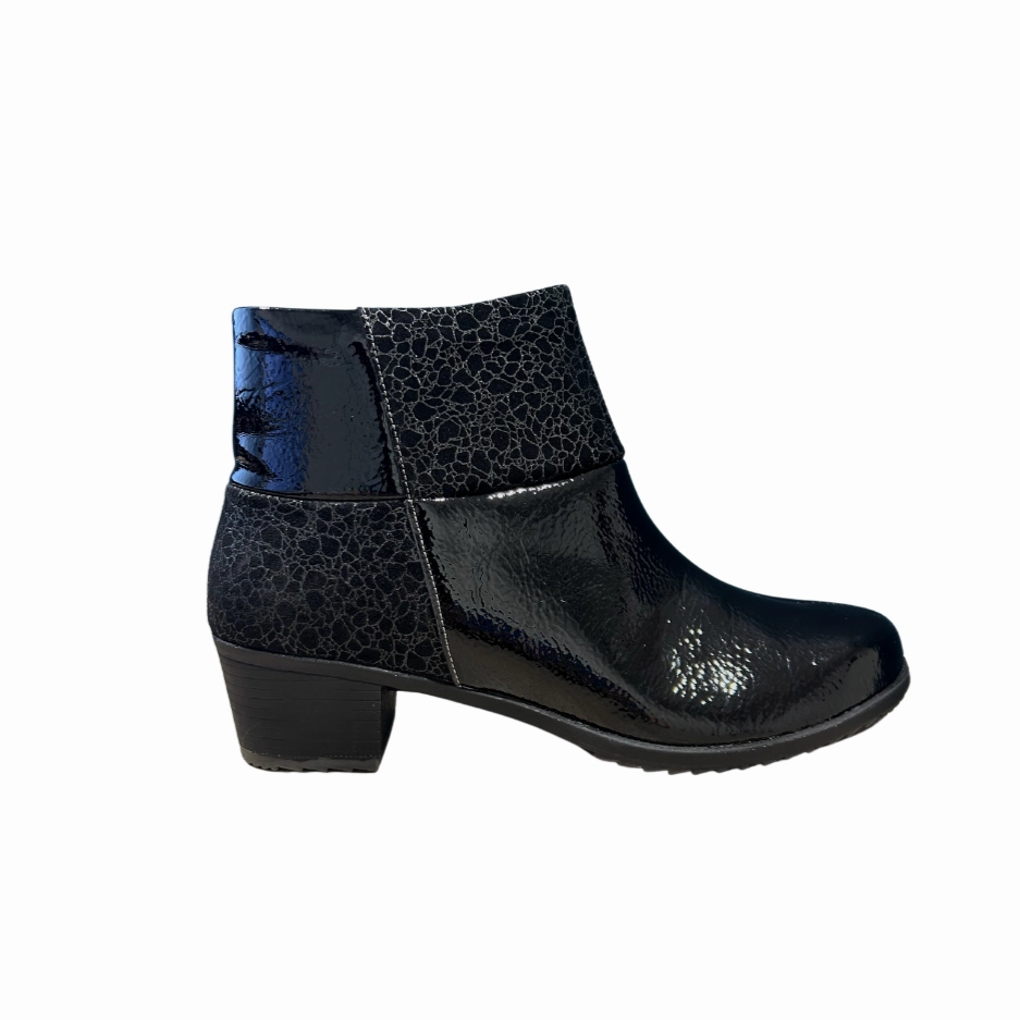 Suave Womens Boot Pauline Black Patent Leather Wedge Ankle Boots