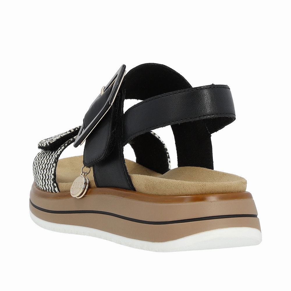 Sandals Club Level Vs Butler Remonte D1J53-02  Ladies Black/White Leather Touch Fastening Sandals