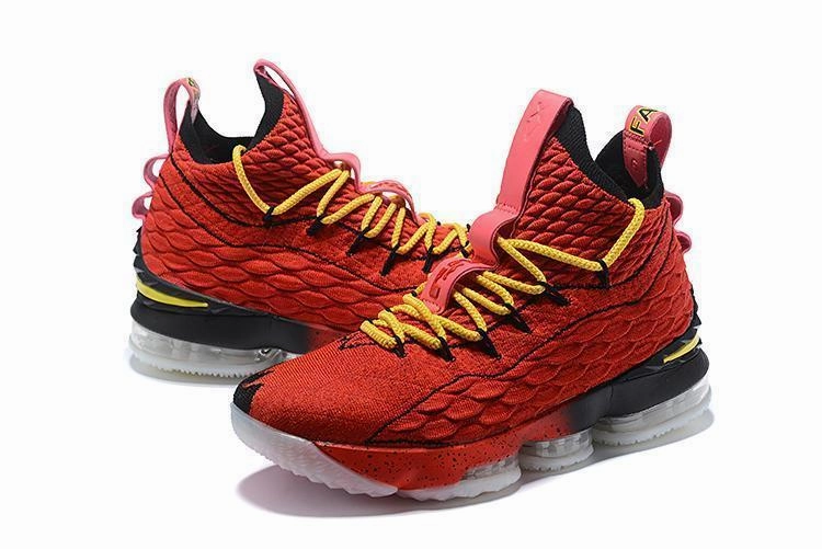 Nike No Lace Shoes Nike Lebron XV 15 Red Yelow Black Bordeaux Men Shoes Sale Size US7,8,8.5,9,10,11,12