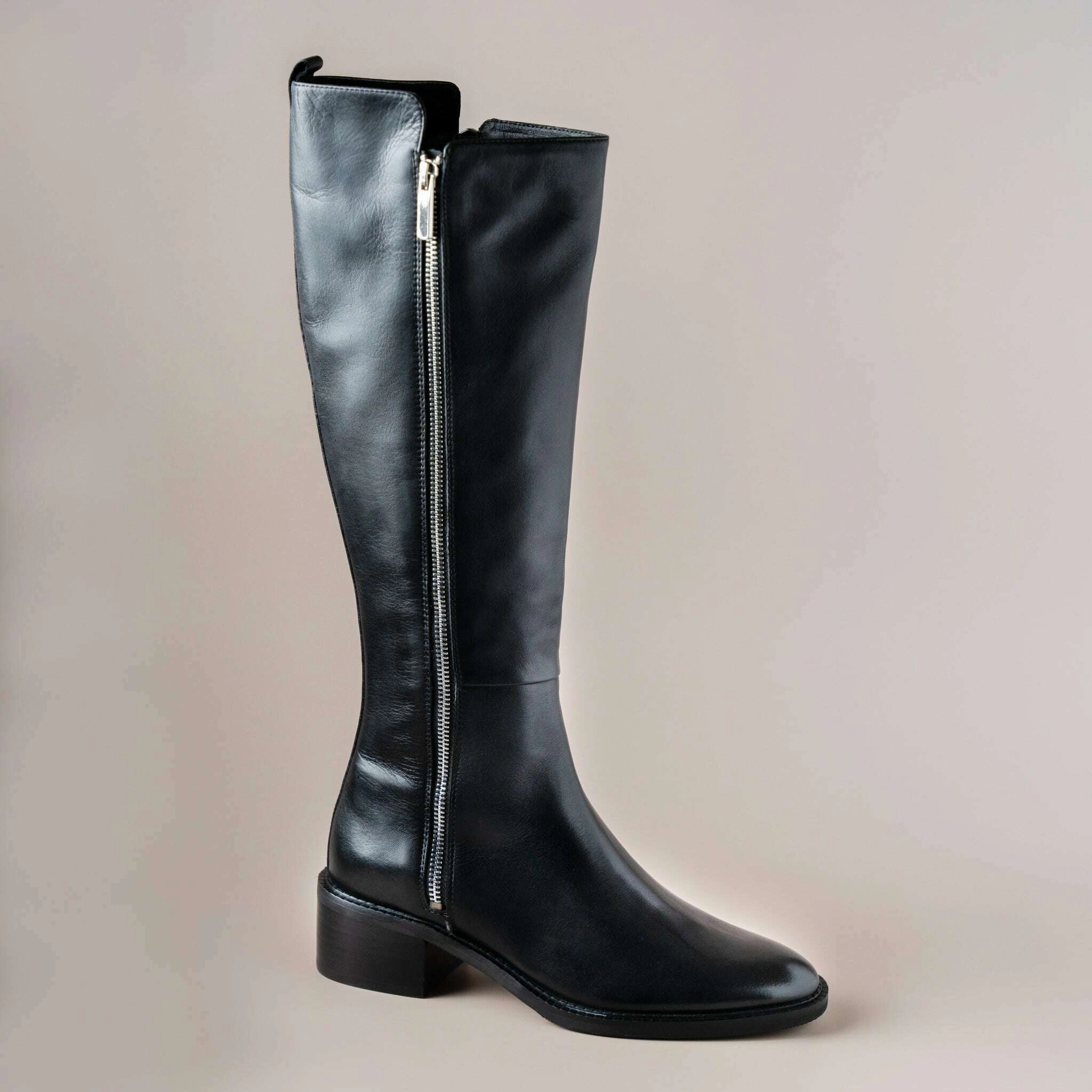 Flat Sole Leather Knee High Boots EOS - Kenzi Knee High Boot - Black Leather