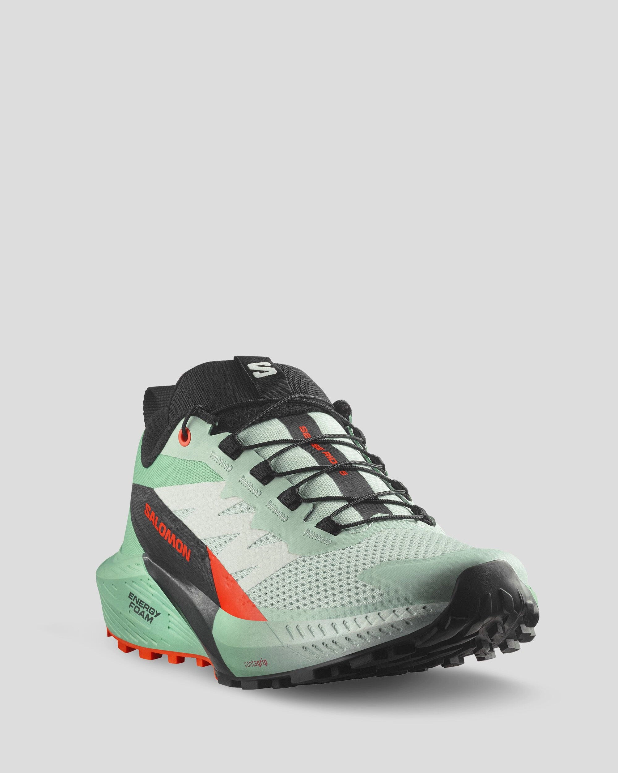 Women's Salomon Sense Ride 5 Trail Running Shoes - Black/Bay/Cherry Tomato Off Trail Shoes