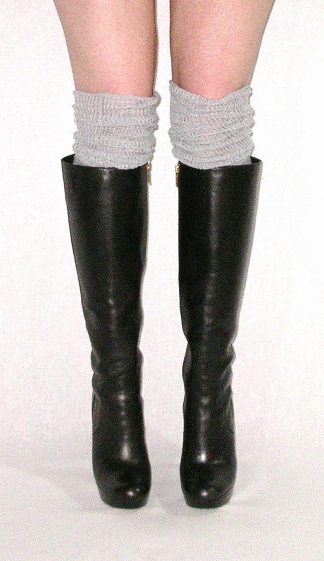 Sock Knee High Boots Slouch Top Boot Socks Gray Over The Knee Boho Pointelle Lace Scrunch Toppers Thigh High Knee High
