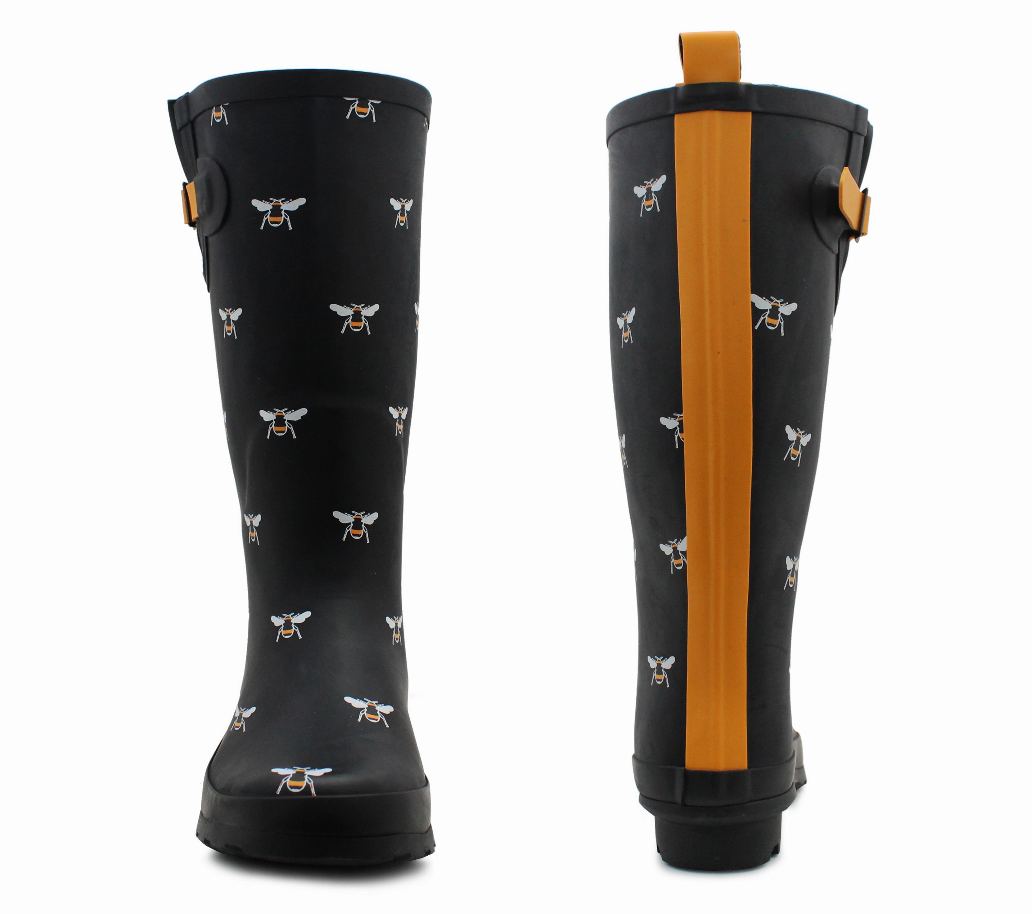 Size 8 Snow Boots Womens Adjustable Calf Wellies Honey Bee Waterproof Ladies Fashion Festival Dog Walking Rain Mud Wellington Boots