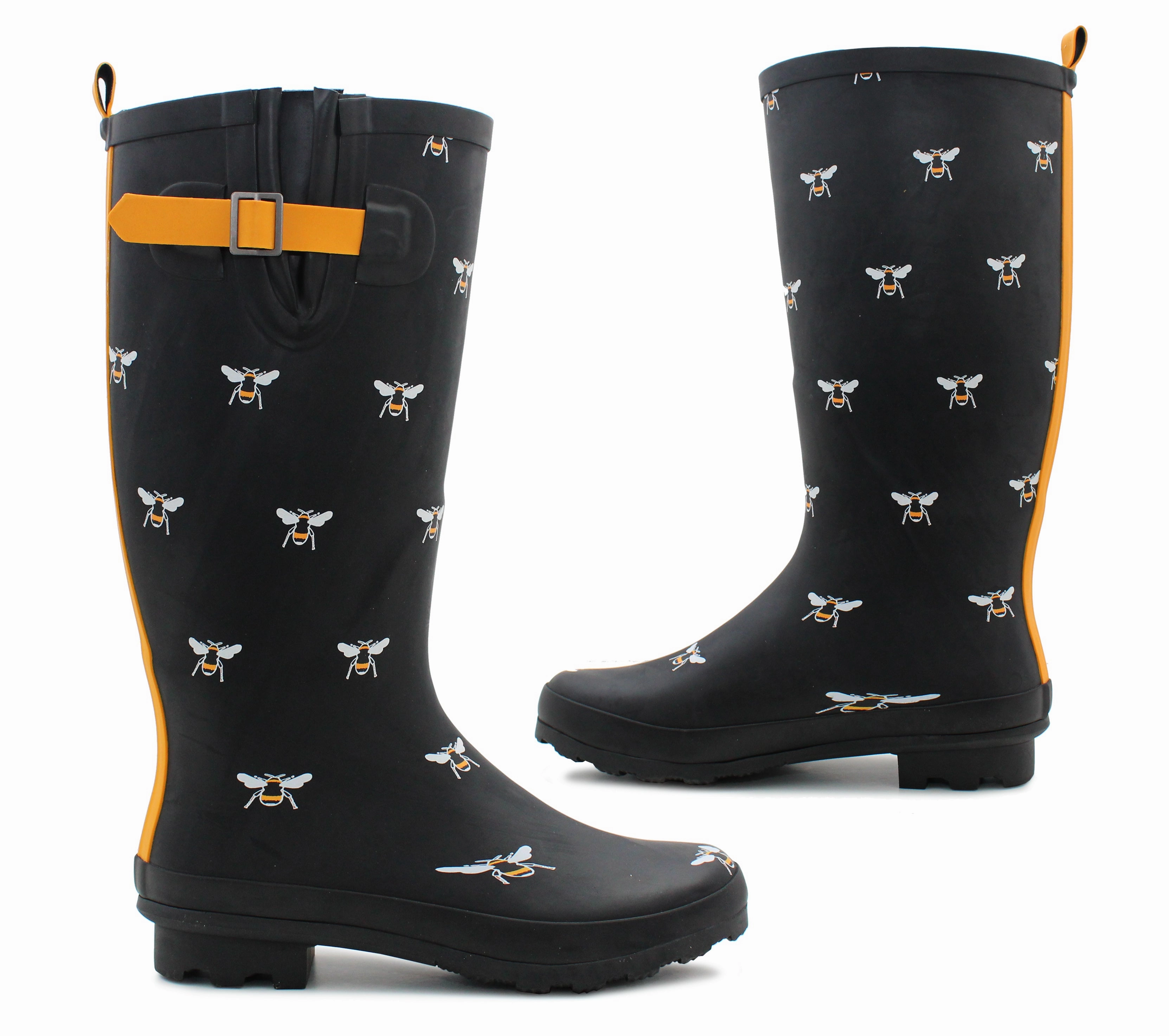 Dc Chalet Snow Boots Womens Adjustable Calf Wellies Honey Bee Waterproof Ladies Fashion Festival Dog Walking Rain Mud Wellington Boots