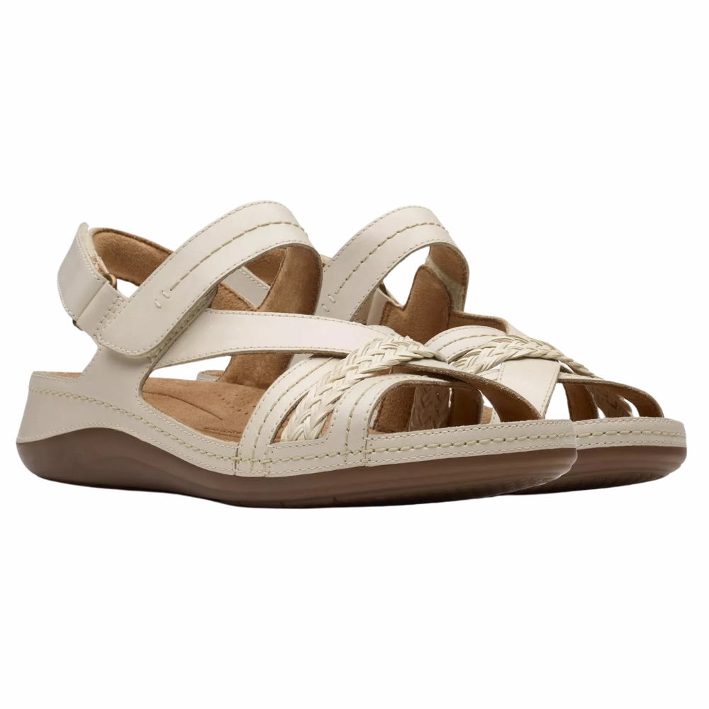 Clarks Cecily Strap Cream Leather Sandal (Women's) Sandals For Achilles Tendonitis