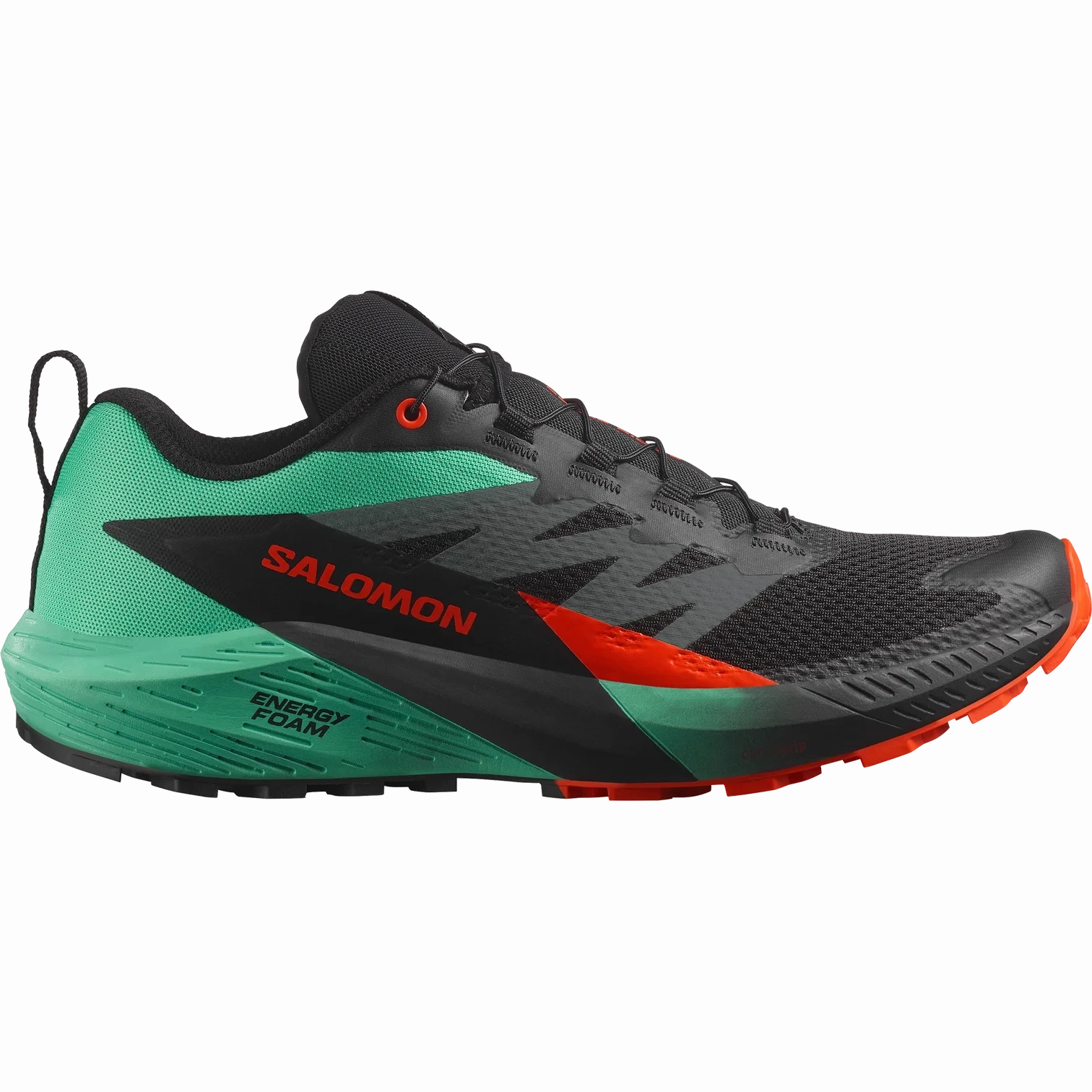 Salomon Sense Ride 5 (Men's) - Black/Laurel Wreath/Green Gecko Trail Running Shoes With Boa Laces