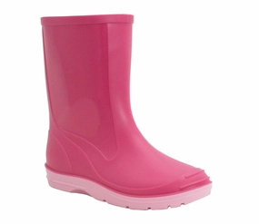 B113571 Girls Kids Mid Calf PVC Wellingtons in Fuchsia Vessel Waterproof Shoes