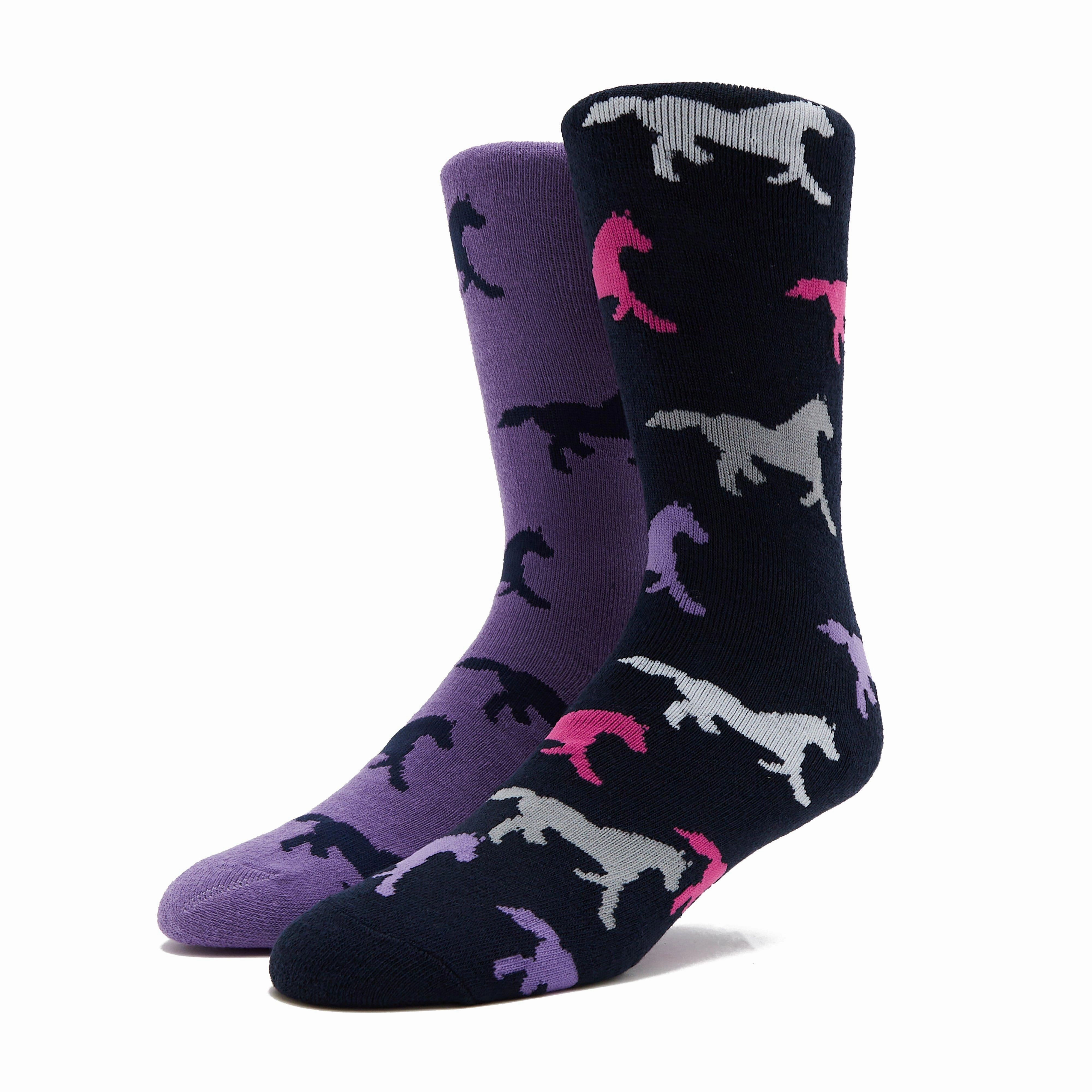 Knee High Beige Boots Kids Equestrian Midweight Horseshoe Socks Navy/Lilac