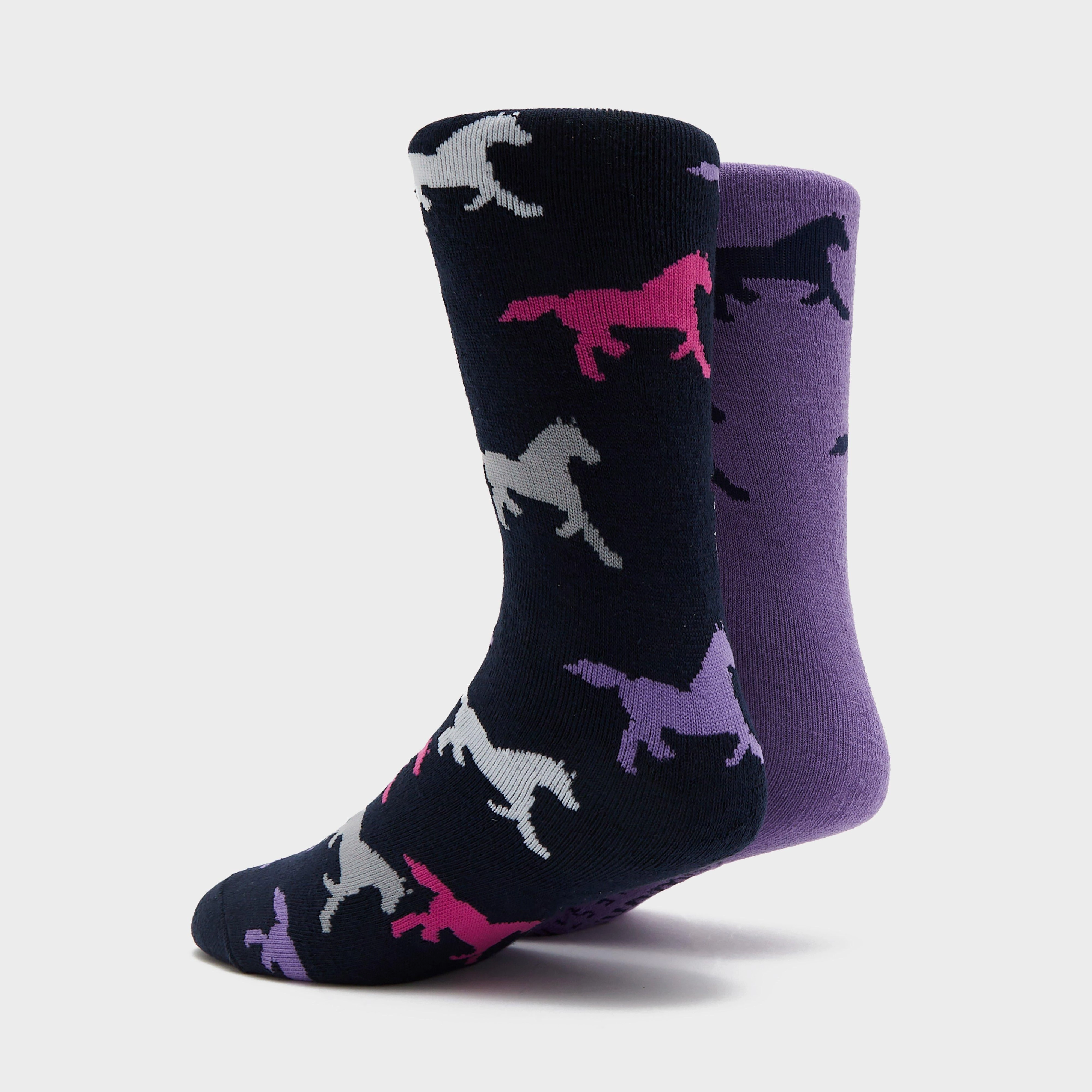 Kids Equestrian Midweight Horseshoe Socks Navy/Lilac Over The Knee High Heel Platform Boots