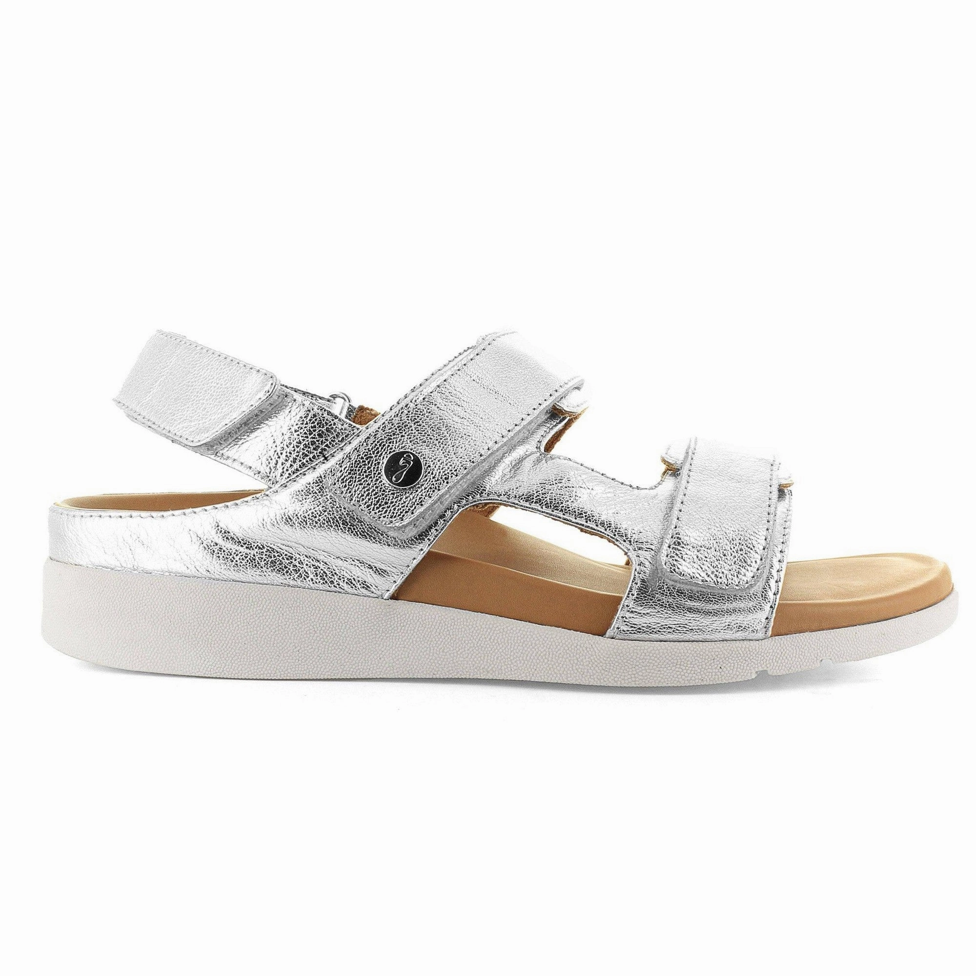 Strive Aruba II Ladies Silver Leather Arch Support Touch Fastening Sandals Sandals By Soda