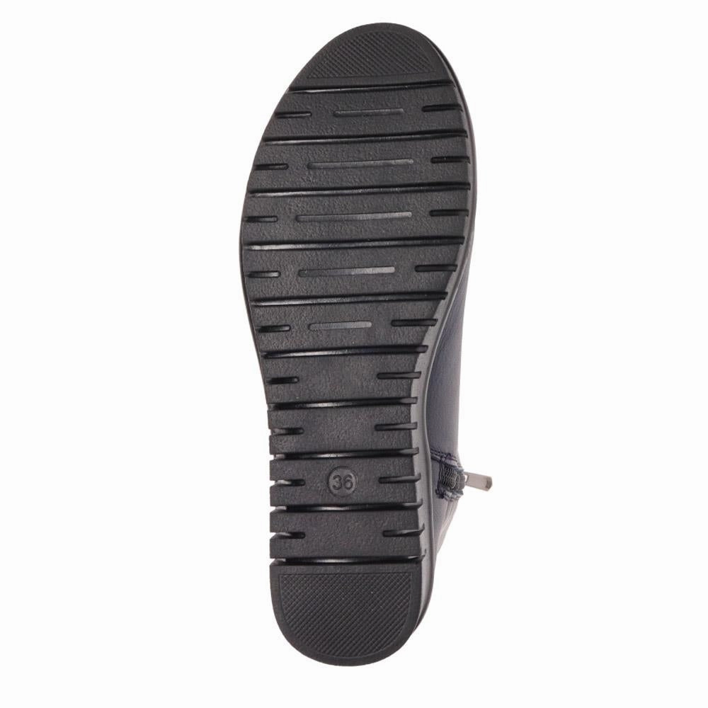 Leather Knee-High Boots - ESFA32003 / 319 585 - Navy Knee High Heeled Combat Boots