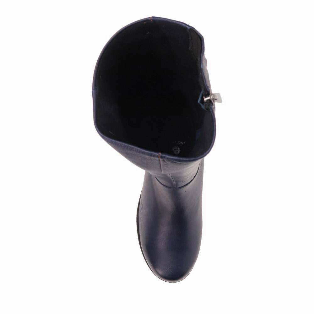 Leather Knee-High Boots - ESFA32003 / 319 585 - Navy Cheap Knee High Heel Boots