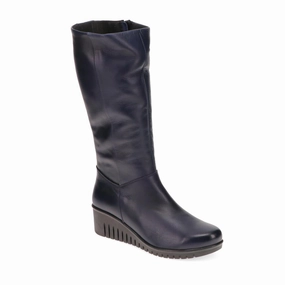 Knee High Boots With Hearts Leather Knee-High Boots - ESFA32003 / 319 585 - Navy
