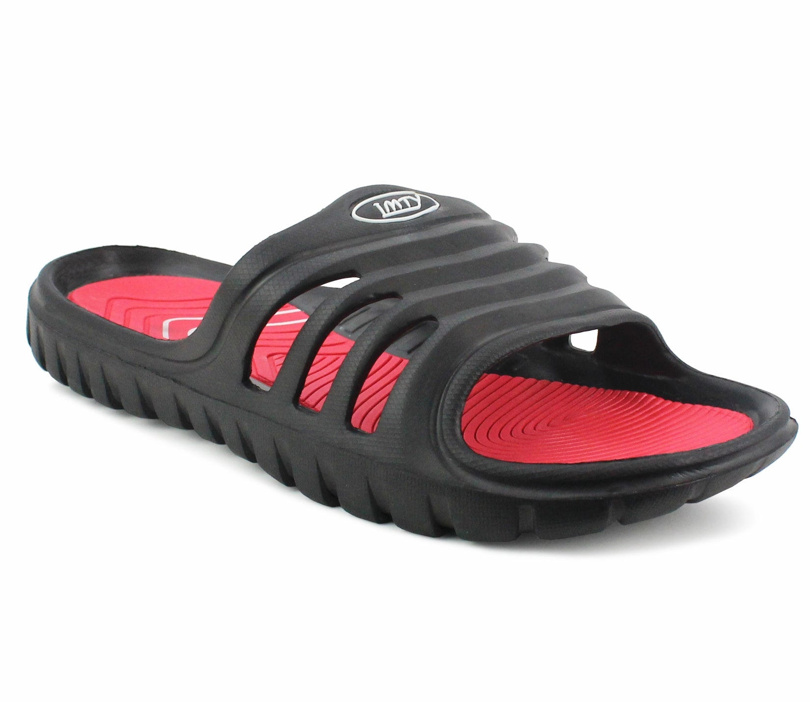 So Glitter Flip Flops OCEAN Mens Lightweight EVA Sliders in Black/Red