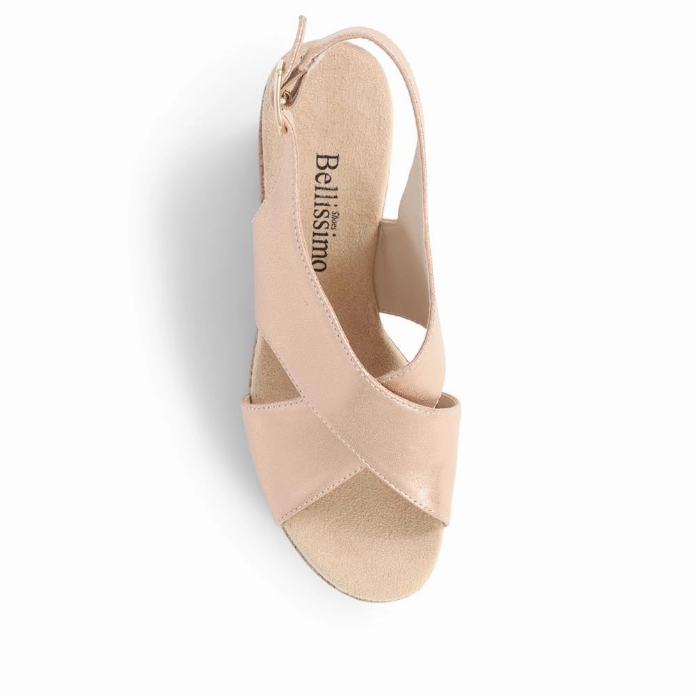 Slingback Wedge Sandals  - BELWBINS39080 / 325 128 - Gold Handcrafted Footwear Sandals