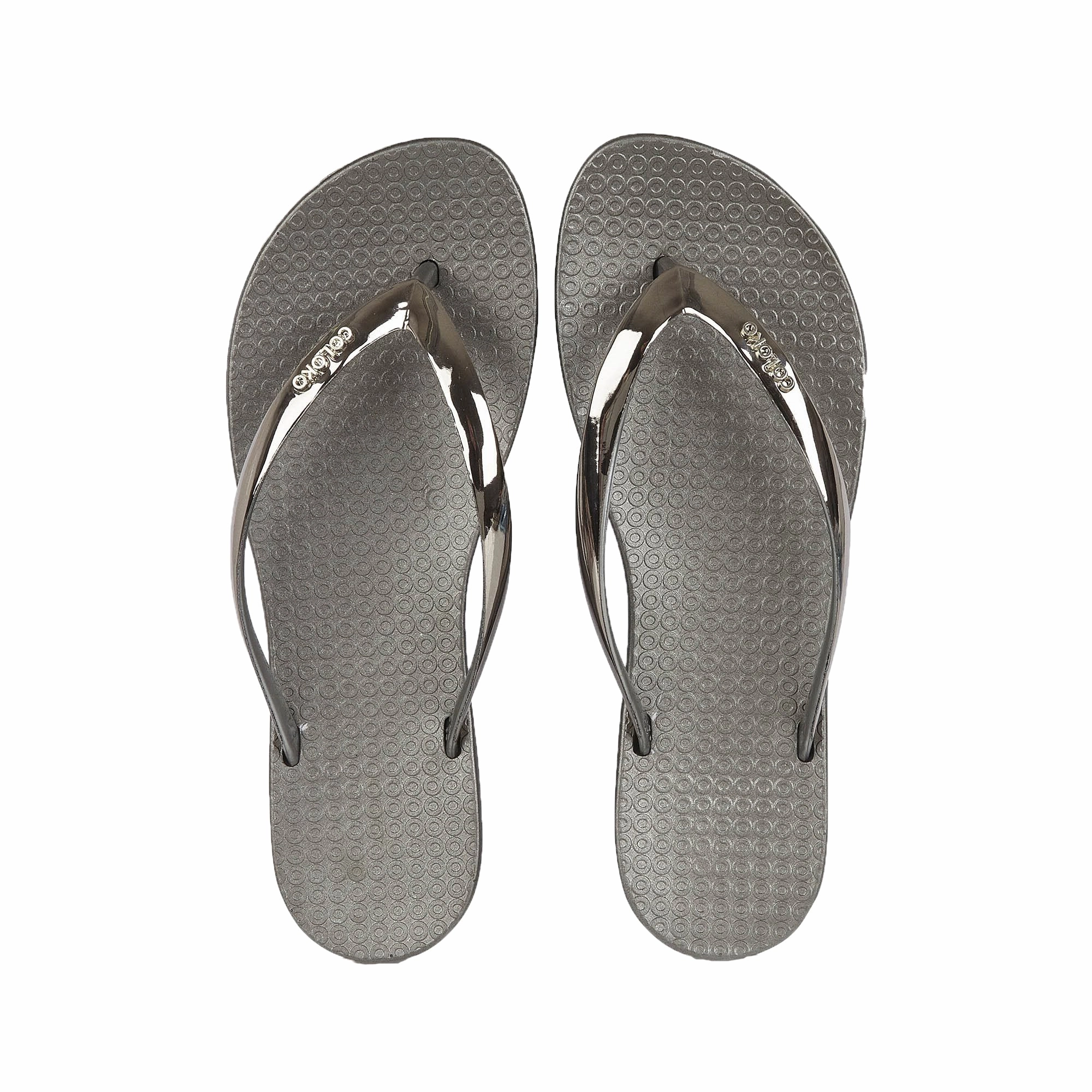 Flip Flops Sample Coloko Dahlia Chrome Metallic Pewter Grey Ergonomic Footbed Flip Flops