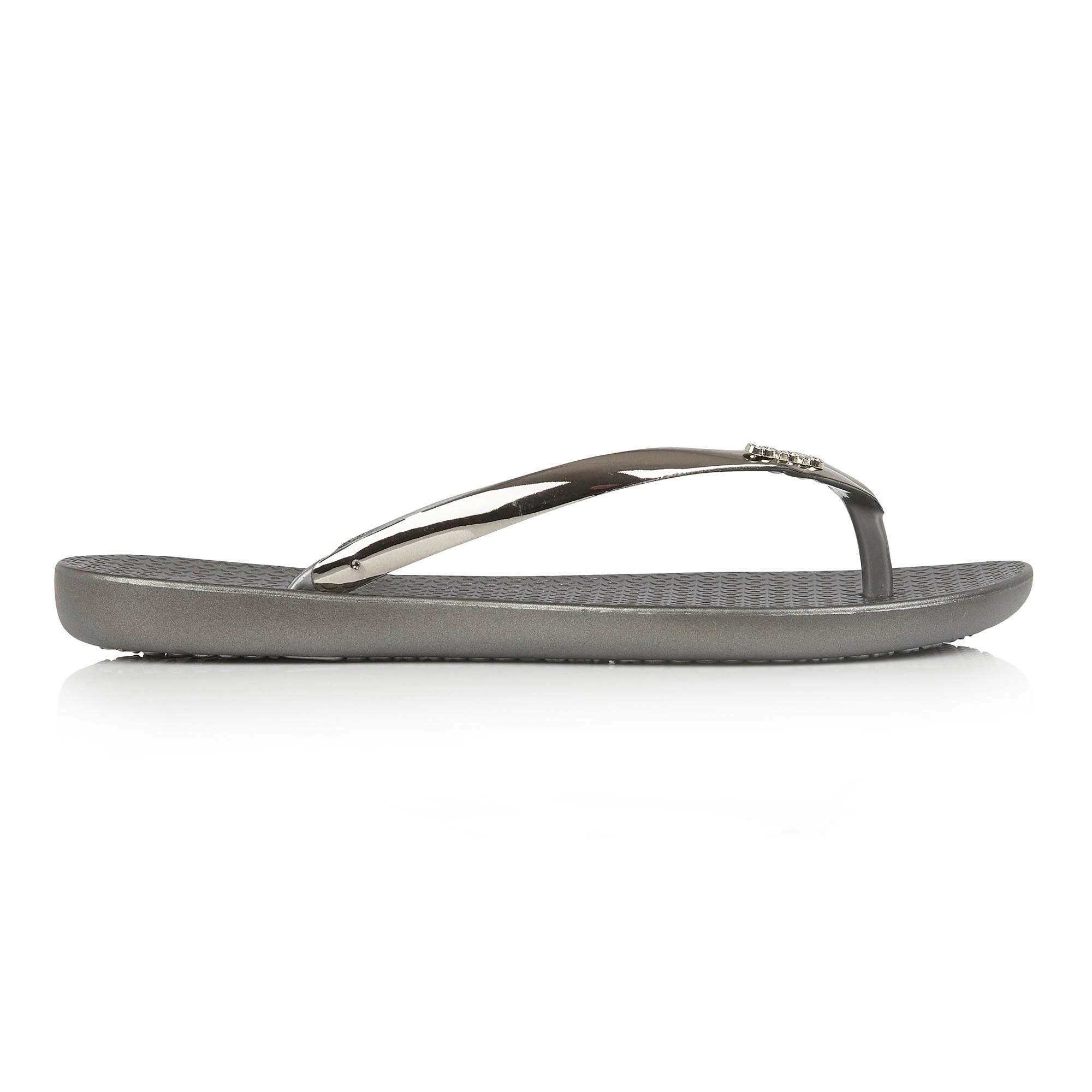Coloko Dahlia Chrome Metallic Pewter Grey Ergonomic Footbed Flip Flops Flip Flops Without Toe Post