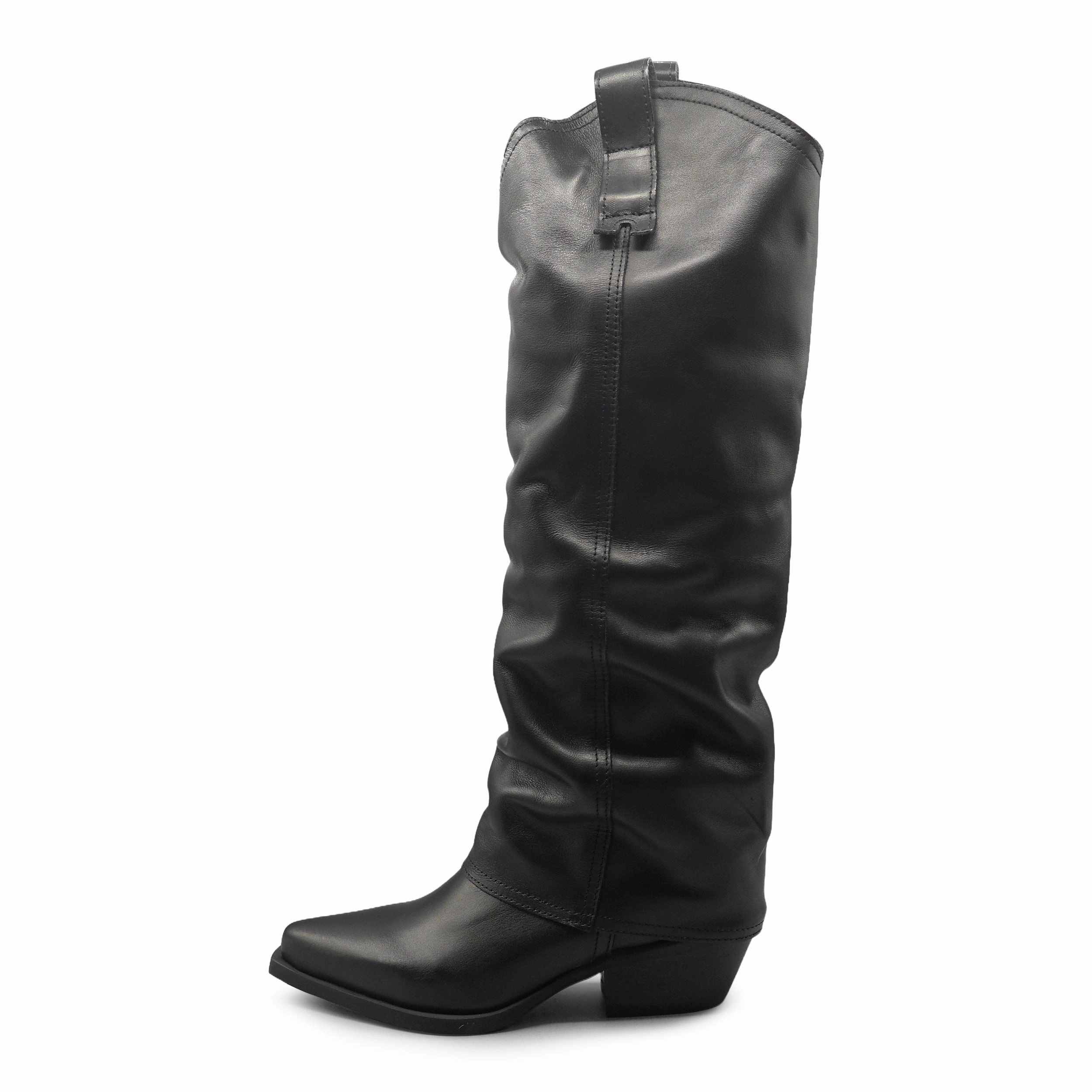Leather Suede Knee High Boots DX680 - Wrinkled Leather Knee High