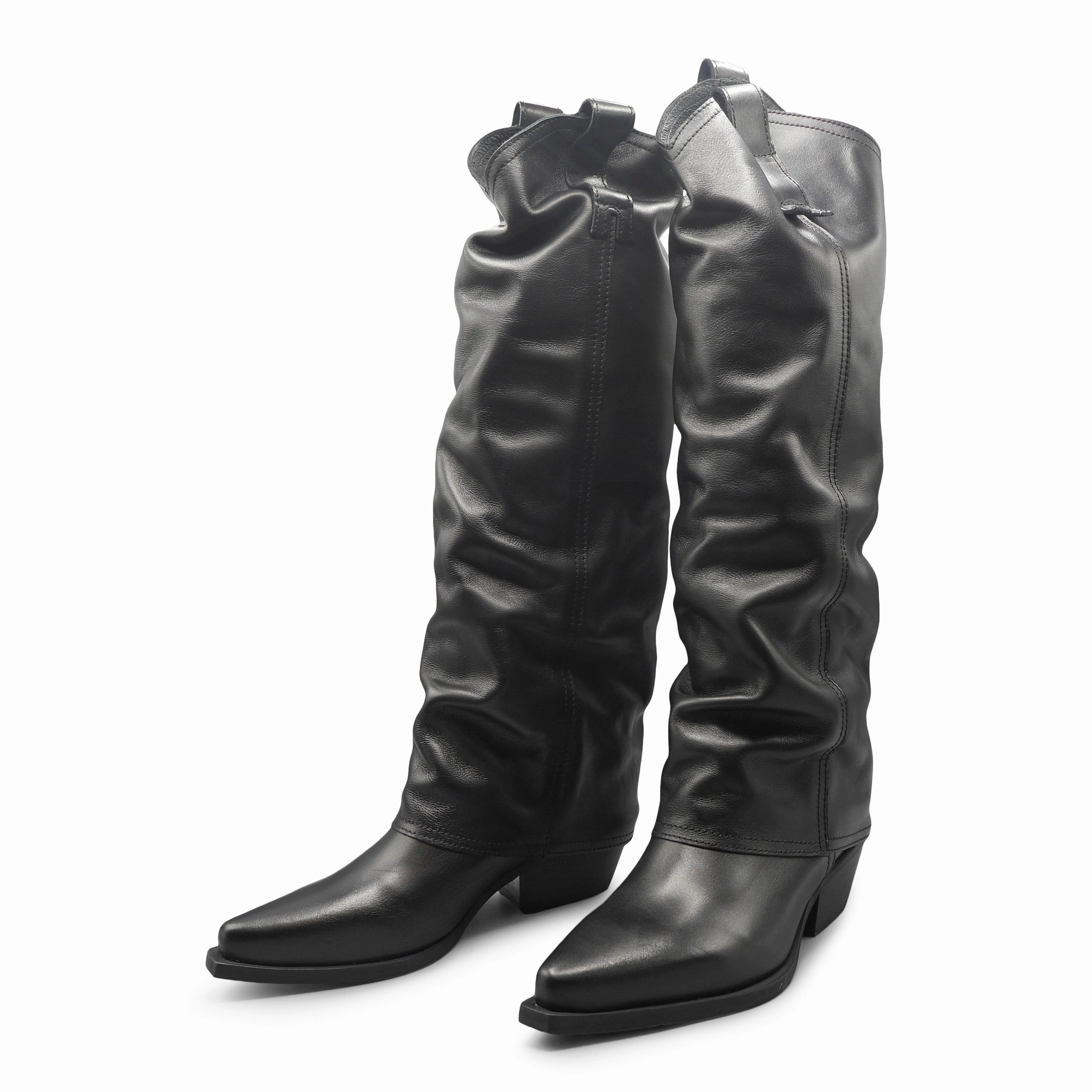 Knee-high Boots Price DX680 - Wrinkled Leather Knee High
