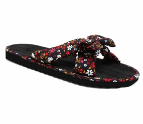Flimsy Flip Flops Girls Lightweight Floral Mule Sandals Slip On Sliders Summer Beach Flip Flops Ladies Flat Spa Pool Slides Black Red