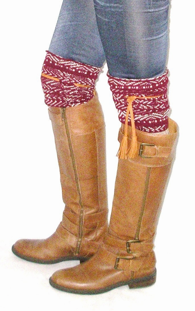 Leather Knee High Boots Pointed Toe Tahoe Tassel Boho Boot Socks Beige / Burgundy Slouch Top Over The Knee Thick Waffle Knit Camel Vegan Leather Tassles