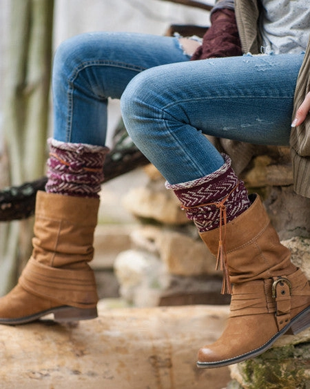 Tahoe Tassel Boho Boot Socks Beige / Burgundy Slouch Top Over The Knee Thick Waffle Knit Camel Vegan Leather Tassles Dresses And Knee High Boots