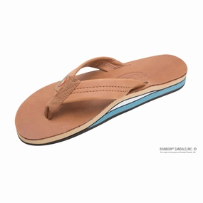 TAN - Rainbow Double Layer Arch Support Classic Leather with 1" Strap Olivia Miller Flip Flops