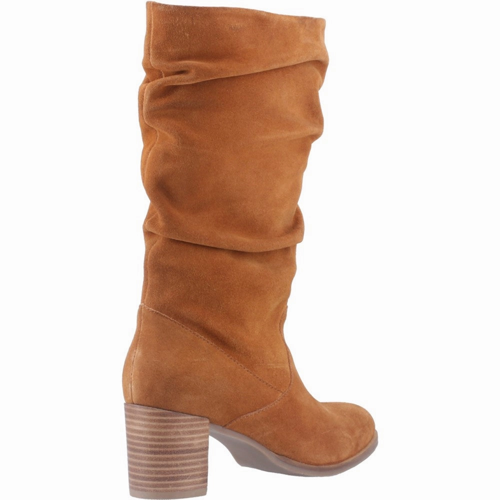 Tan Cosima Ruched Suded Boots Flat Bottom Knee High Boots
