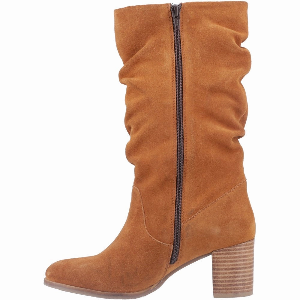 Tan Cosima Ruched Suded Boots Suade Wedge Knee High Lace Up Boots