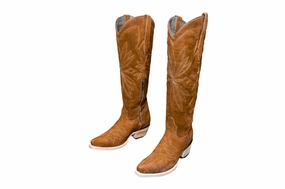 Platform Heel Knee High Boots The Lorraine Knee-High Western Boots  Camel Suede
