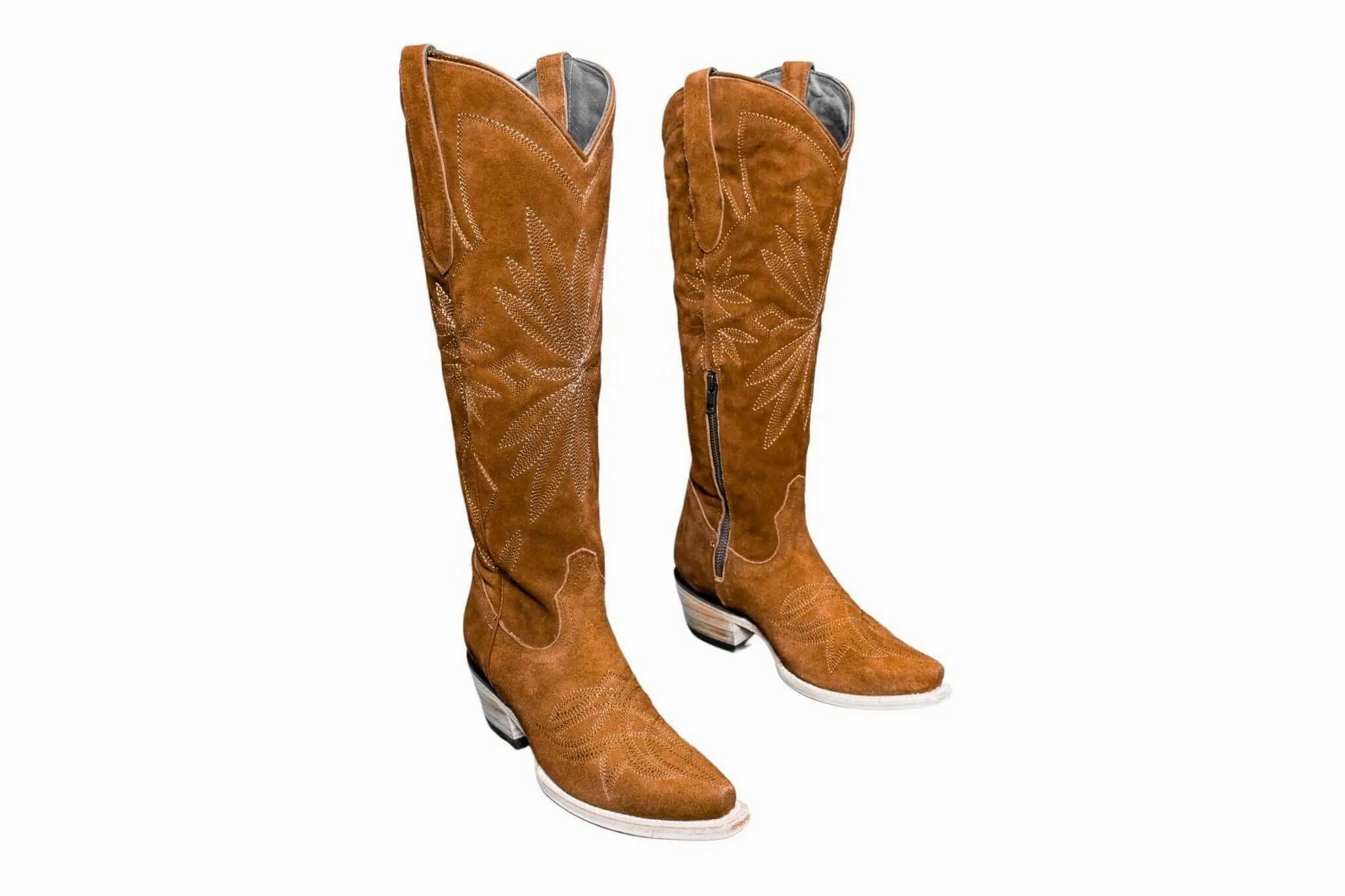 Asher Knee High Boots The Lorraine Knee-High Western Boots  Camel Suede