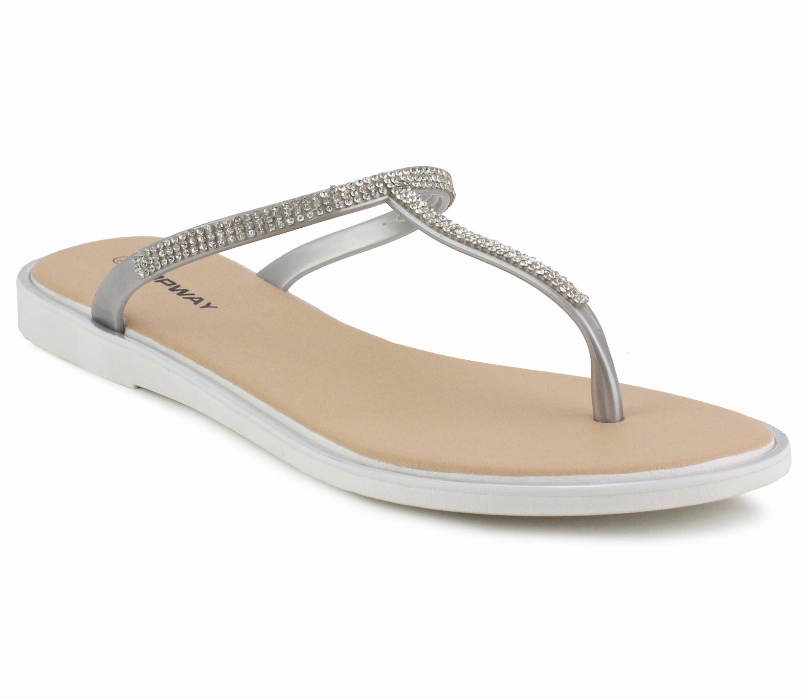 B804050 Womens Toe Post Sandals in Silver Wooden Flip Flops Japan
