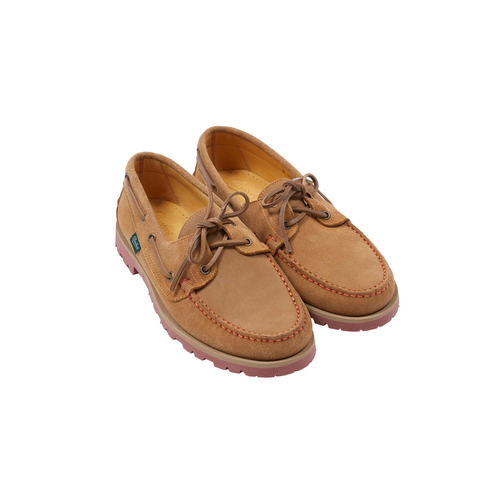 Paraboot Malo Suede Deck Shoe in Camel Walking With