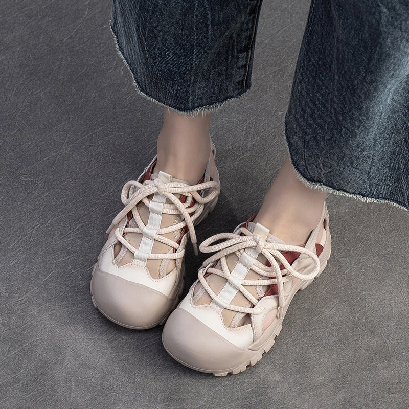 Most Comfortable Cushioned Sandals Women Retro Leather Round Head Summer Sandals