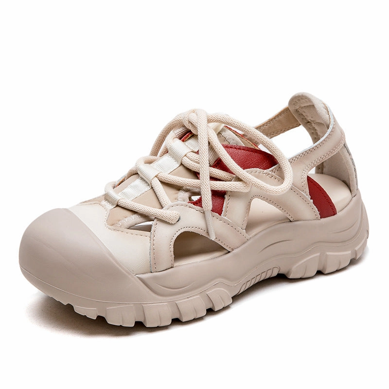 Walking Sandals For Europe Women Retro Leather Round Head Summer Sandals