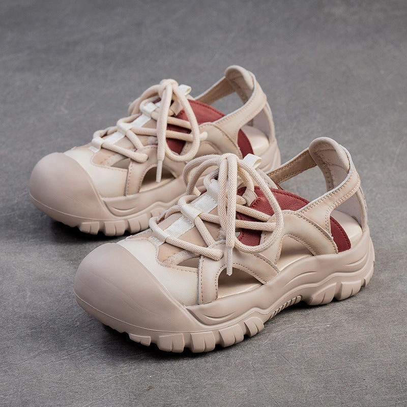 Women Retro Leather Round Head Summer Sandals Sandals Vacation Deals