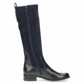 Caprice 25514-41 880 Ladies Ocean Navy Combi Leather & Textile Side Zip Knee High Boots 1b60 Bex Knee High Boots