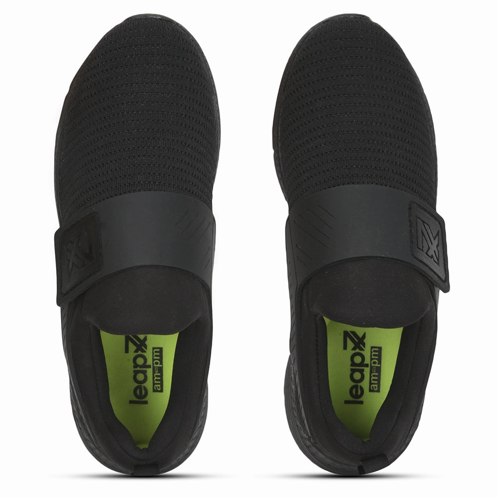 Leap7x Sports Non Lacing Shoe For Men ( Black ) PRIME By Liberty For Walking Best Stability Walking