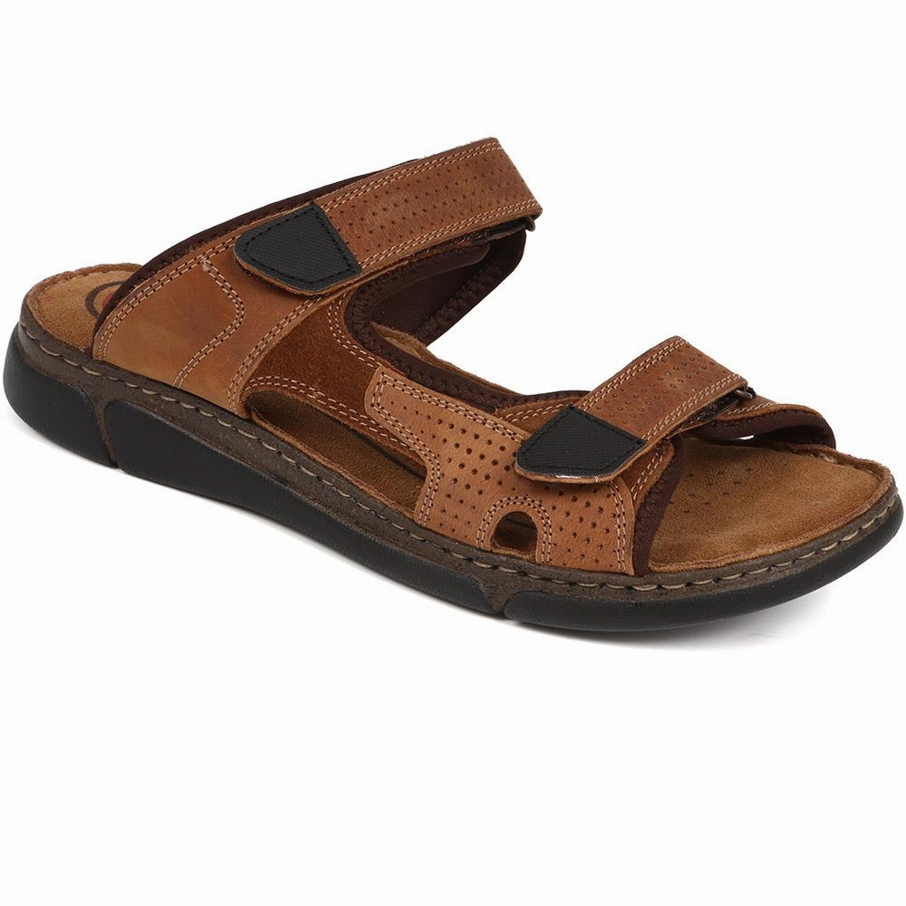 Touch-Fasten Mule Sandals - TEJ39019 / 325 208 - Tan Leather Huarache Sandals
