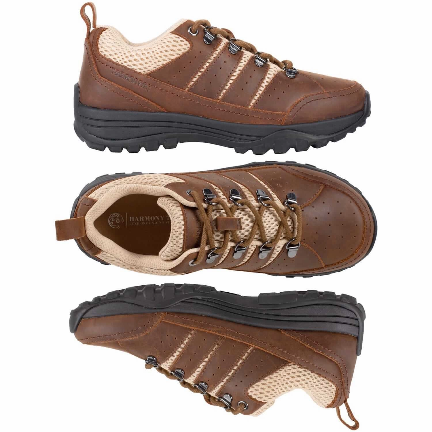 Trail Running Shoes Wide Feet Trail Shoe  Bailey Brown Leather & Crme Mesh