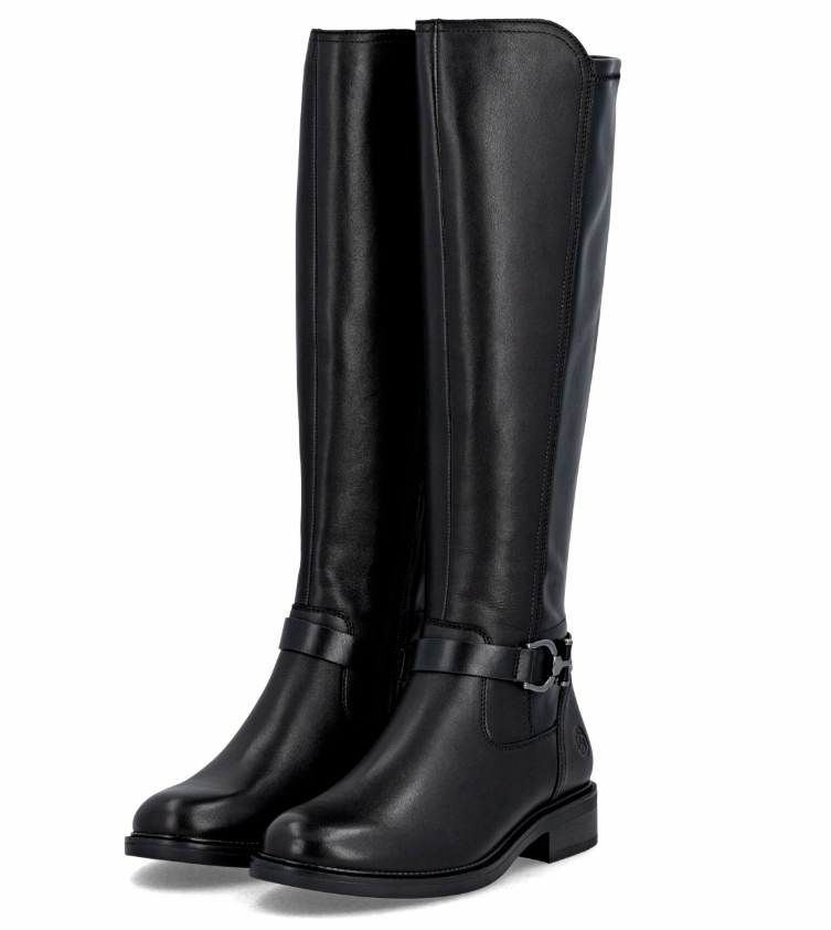 Sutton Black Leather Womens Knee High Boots Fold Over Cuff Knee High Boots