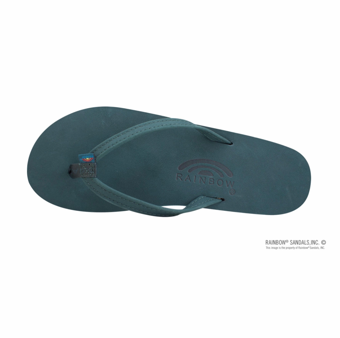 TURQUOISE/GREY - Rainbow Single Layer Premier Leather with Arch Support and a 1/2" Narrow Strap Mini Flip Flops