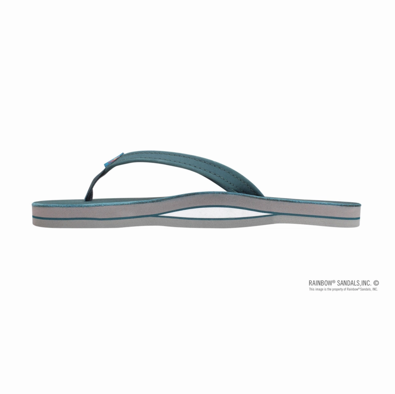 Best Flip Flops Plus Size TURQUOISE/GREY - Rainbow Single Layer Premier Leather with Arch Support and a 1/2" Narrow Strap