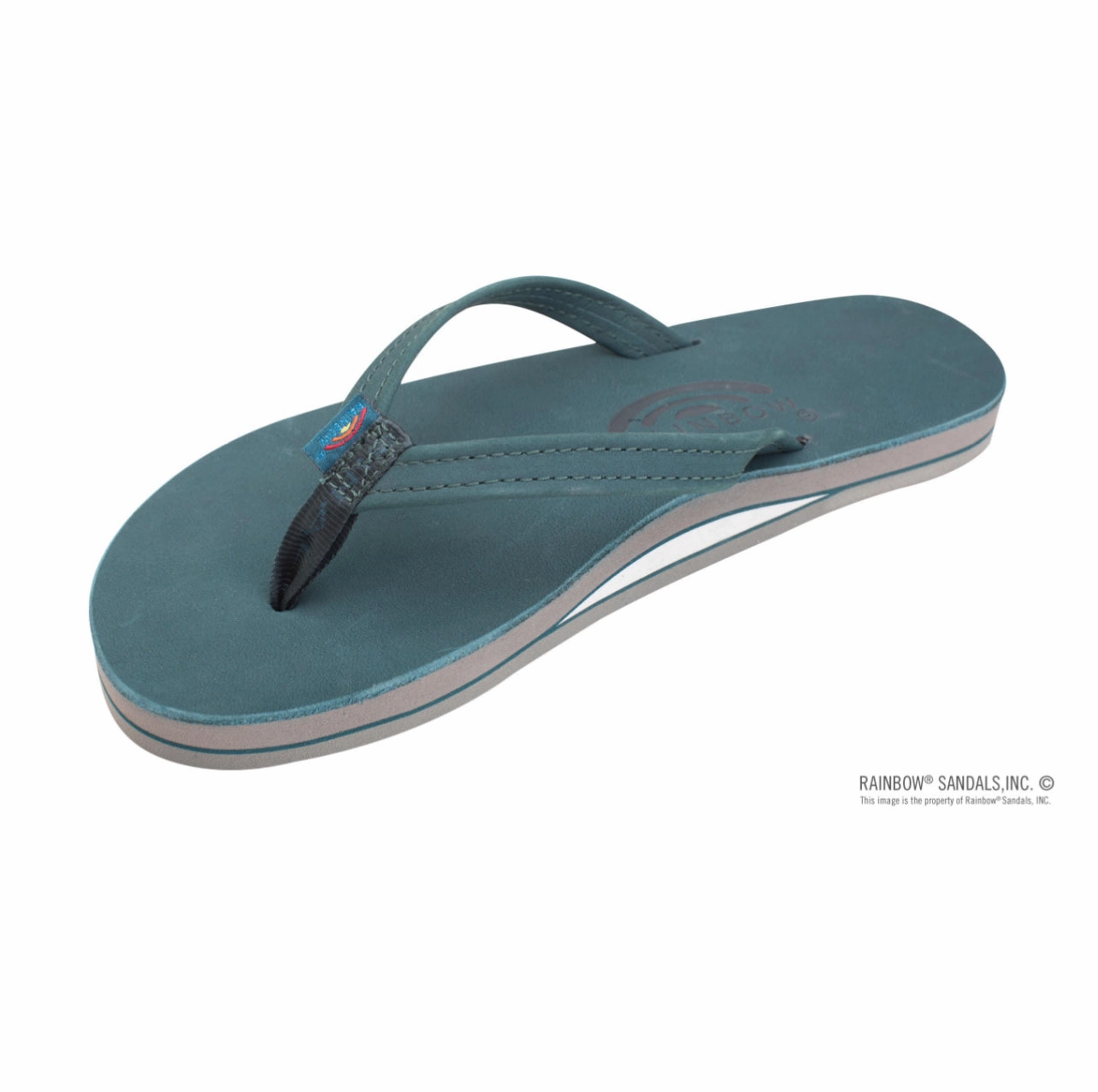 Flip Flops In India TURQUOISE/GREY - Rainbow Single Layer Premier Leather with Arch Support and a 1/2" Narrow Strap